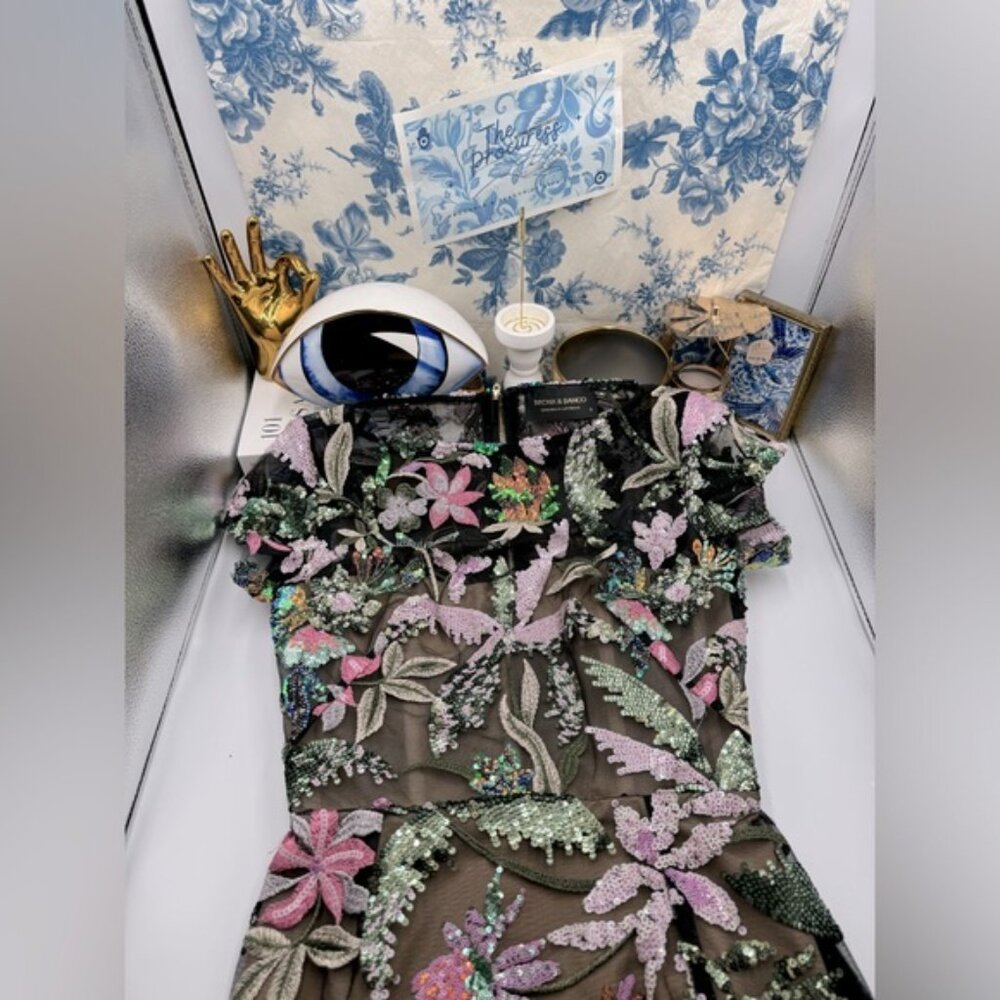 🆕 BRONX & BANCO 🧿 NWOT Zinnia Side-Split Sequin & Embroidered Gown, Sz S US 4 - Picture 2 of 16